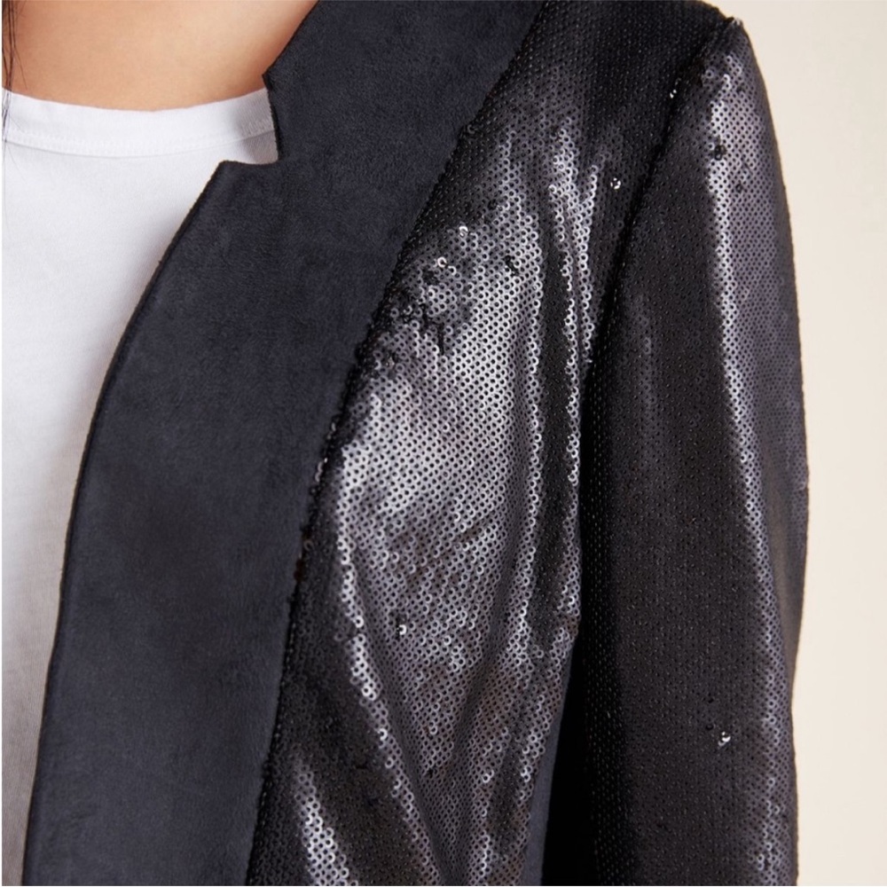 Anthropologie cropped black sequin sueded blazer - Picture 3 of 4
